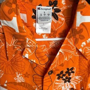 Men’s Champion Orange Floral Button-Up Shirt Large  T Collegiate